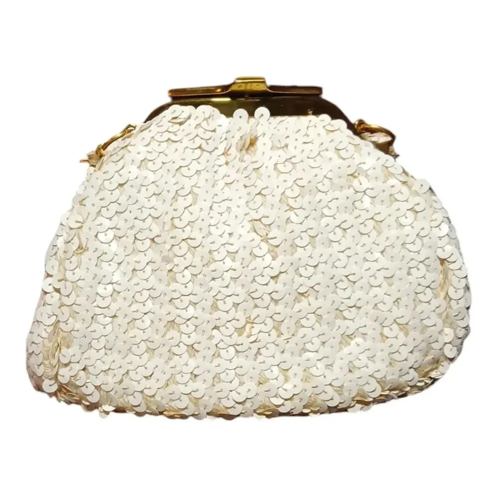 Garay Vintage Ivory Sequin Evening Bag with Attached Coin Purse - Elegant & Chic